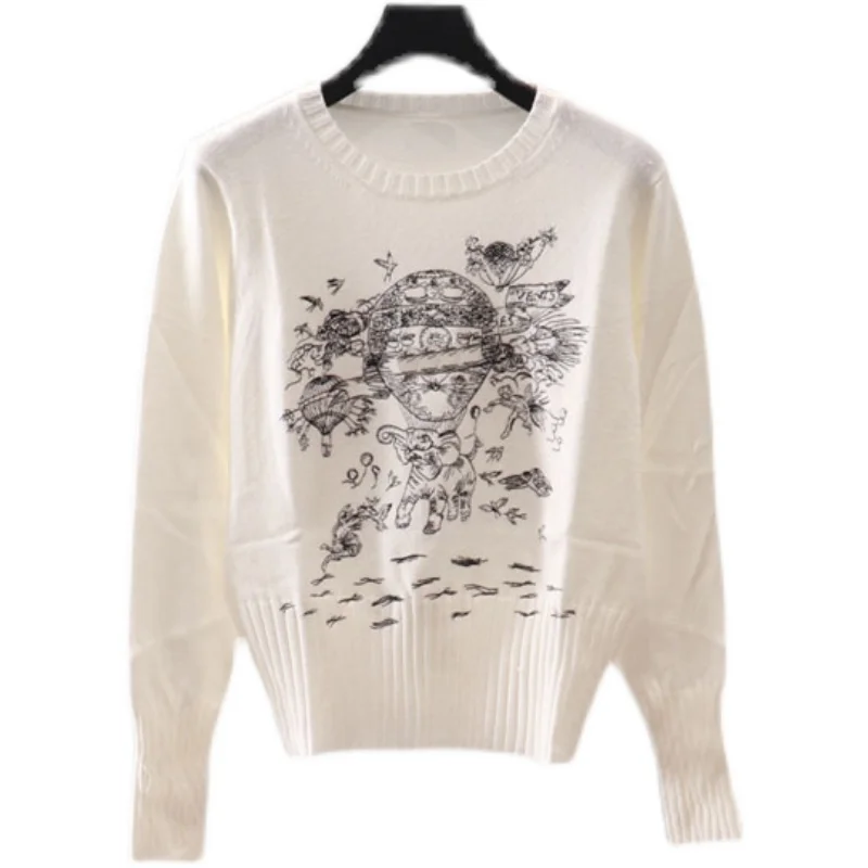 

Hot Air Balloon sweaters women Elephant Embroidered Knitted Sweater dis5