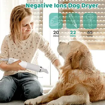 Dog Hair Dryer 5 in 1 Portable Handheld Dog Hair Dryer Smart Temperature Adjustment Grooming Brush Travel Home Pet Hair Dryer 6