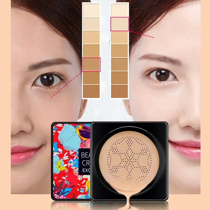2PCS Air Cushion CC Cream Mushroom Head Puff Moisturizer Concealer Brightening BB Cream Waterproof Face Beauty Makeup Cosmetics