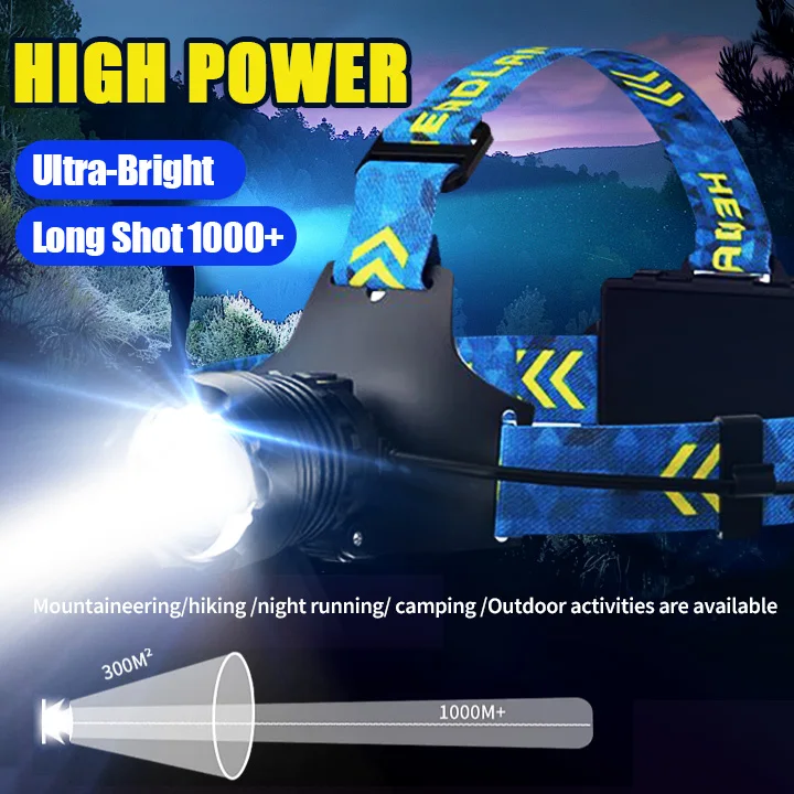 Projecteur frontal 4 LED super lumineux longue portée pour pêche nocturne - zoom réglable et puissant
