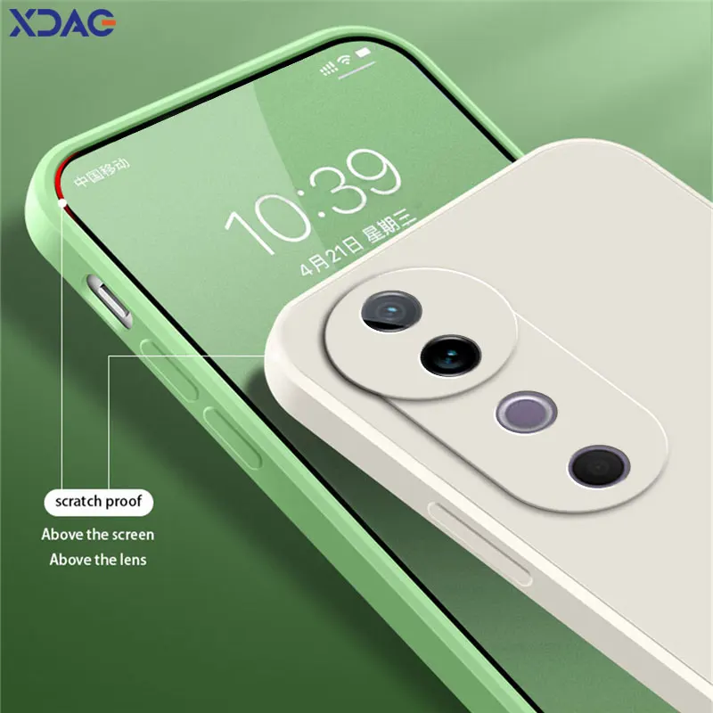 Classic Lens Protector Liquid Silicone Soft Phone Case - Stylish Square Design
