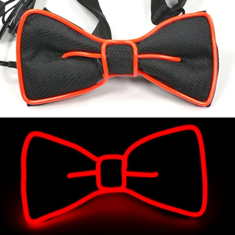 Männer Geschenk Neon EL Draht Glowing Schwarz Krawatten Fedor Hut Hochzeit Party Decor LED Leuchtende Krawatten Für Männer DJ Bar Club Bühne Prop – Detail 29