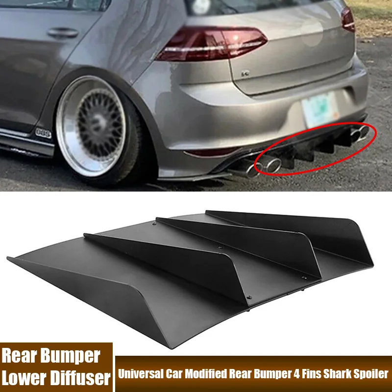 Universal Auto Geändert Hinten Stoßstange 4 Flossen Diffusor 22 ''x 19''  Schwarz High-grade ABS Heckspoiler shark Fin Spoiler Auto Zubehör