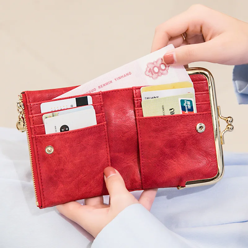 

Short Purse Woman Small 2023 New Retro Coin Purse Ladies Money Key Earphone Wallet Multi-function Folding Holders Card Bag
