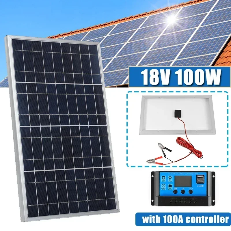 100W panneau solaire extérieur Portable téléphone Portable charge d'urgence cadre en aluminium silicium polycristallin panneau solaire chargeur 1