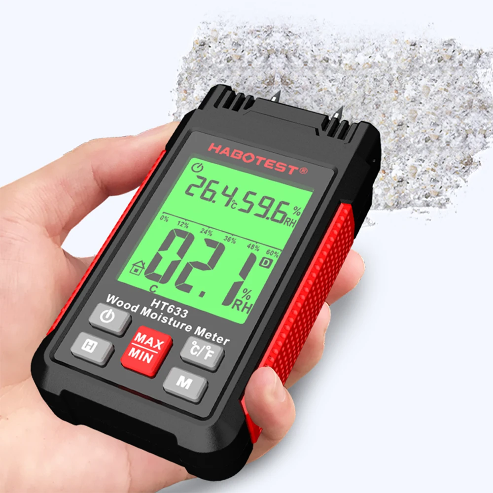 HABOTEST HT633 Digital Wood Moisture Meter Professional 0~57% Timber Hygrometer Portable Tool LCD Display Timber Damp Detector Wood Moisture Meter