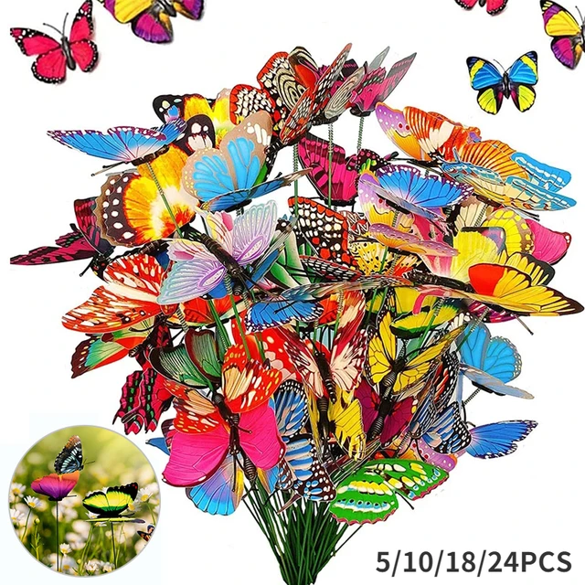 5/10Db Pillangók Szitakötő Kerti Udvar Ültetvényes Színes Szeszélyes Pillangó Tét Dekoracion Kültéri Dekoráció Virág Edények - Image 2