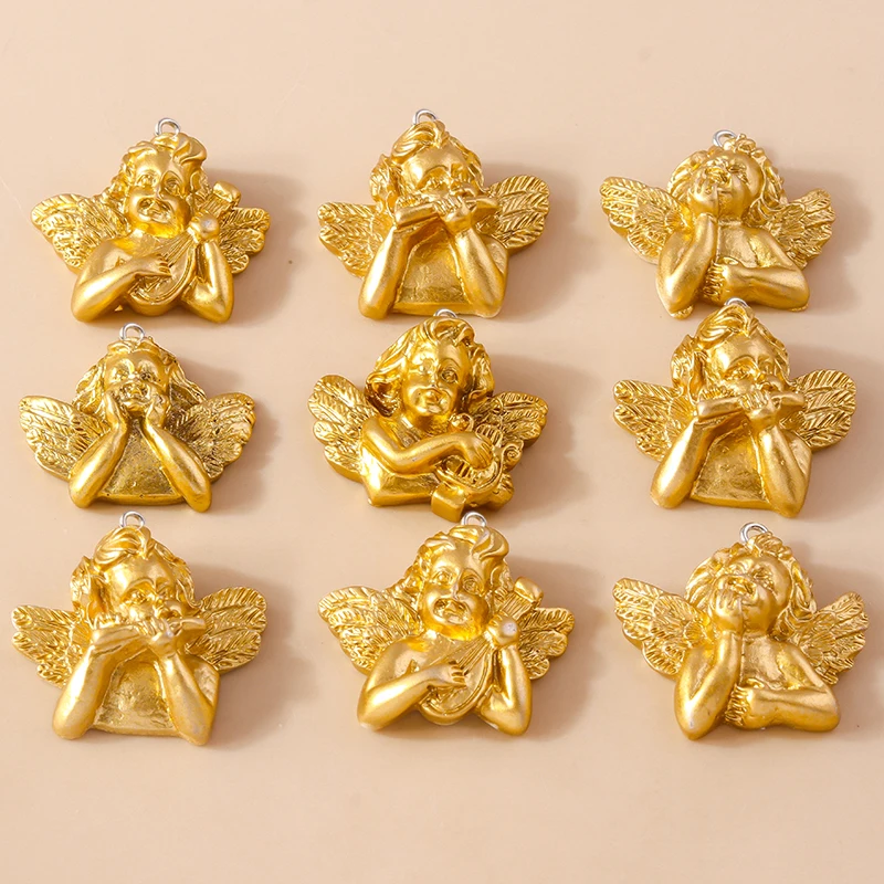Leslie 10 Stück Mini Cupid Angel Charms DIY Harz Vintage Retro Engel für Ohrring Halskette Anhänger Weihnachtsdekoration Kinderspielzeug