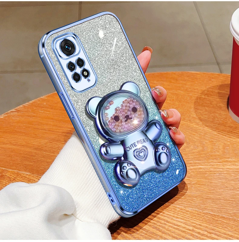 Coque de téléphone avec support à paillettes, ours mouvant, Note 11 S, pour Xiaomi Redmi Note 11, 12 Pro Plus, 4g, 5g, 11s, 12s, 12pro_voghion.com