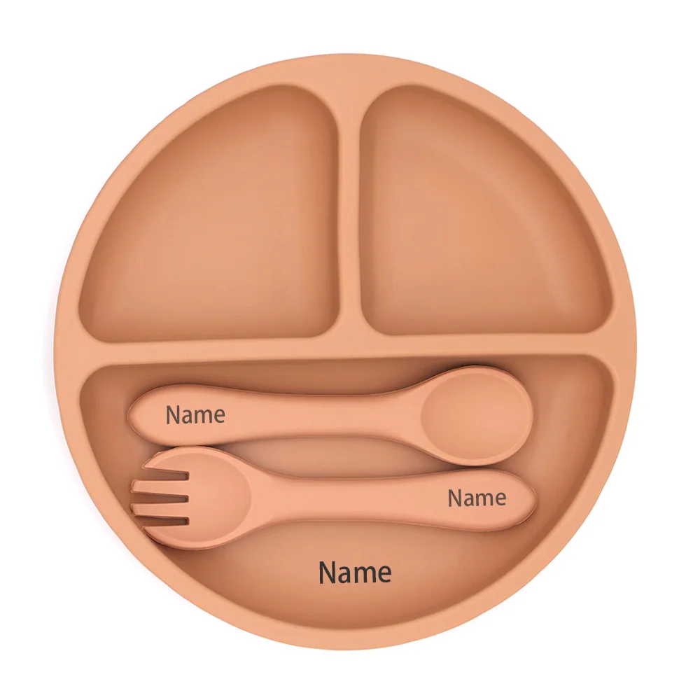 3PCS Children's Tableware Set with Free Name Printing Personalized Silicone Tableware Unique Gift for Boys And Girls