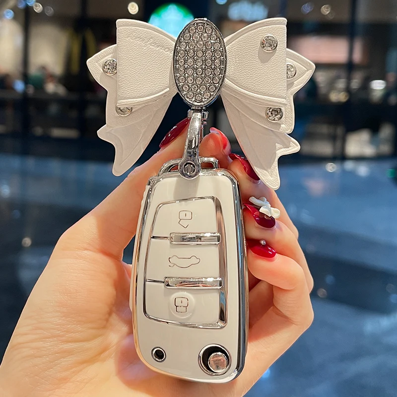 Bling Bow Car Key Case Cover for Audi A6 A1 A3 A7 A5 Sportback C7 A4 B9 R8  Tt Mk2 C6 A3 8p C5 Q7 S7 Q8 A8L RS 3 Q2L SQ5