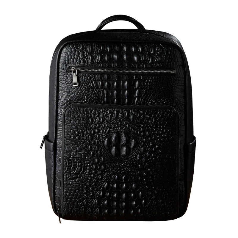 Handmade Crocodile Pattern Genuine Leather Backpack Men Fashion Full Grain Cowhide Leather Travel Bag Office Laptop Knapsack Bag