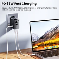 Toocki GaN 65W Universal Travel Adapter Worldwide With 2 Type-C 2 USB Ports 1 AC Outlet Fast Charging Socket Adapter EU/US/JP/AU - Image 2
