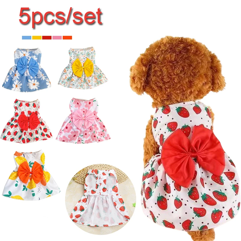 Conjunto de 5 peças de vestido floral sem mangas para animais de estimação, macio e confortável, ideal para cães e gatos, perfeito para uso diário e ocasiões especiais._voghion.com