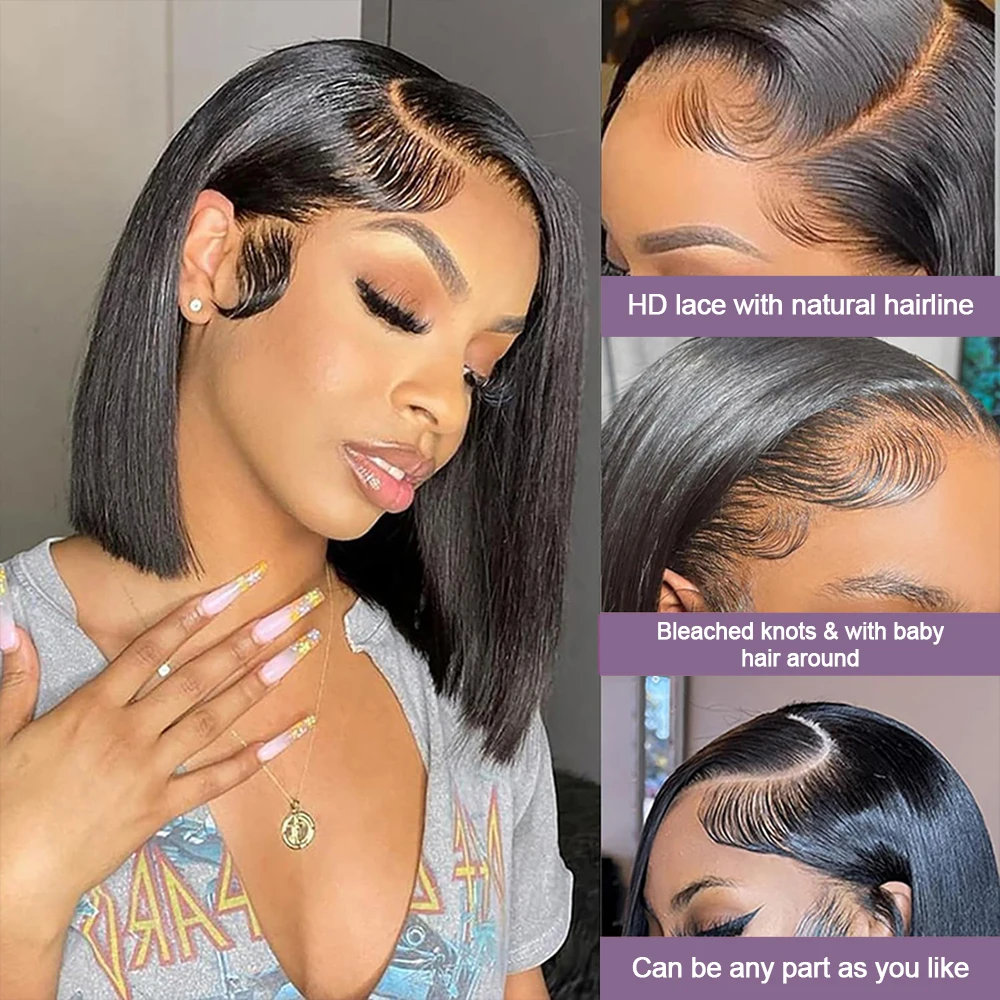 Bob Wigs 10 Inch Bob Wig Human Hair 13x4 Black Glueless Wear And Go Straight Lace Front Wig Vietnamese Female Wig - Image 3