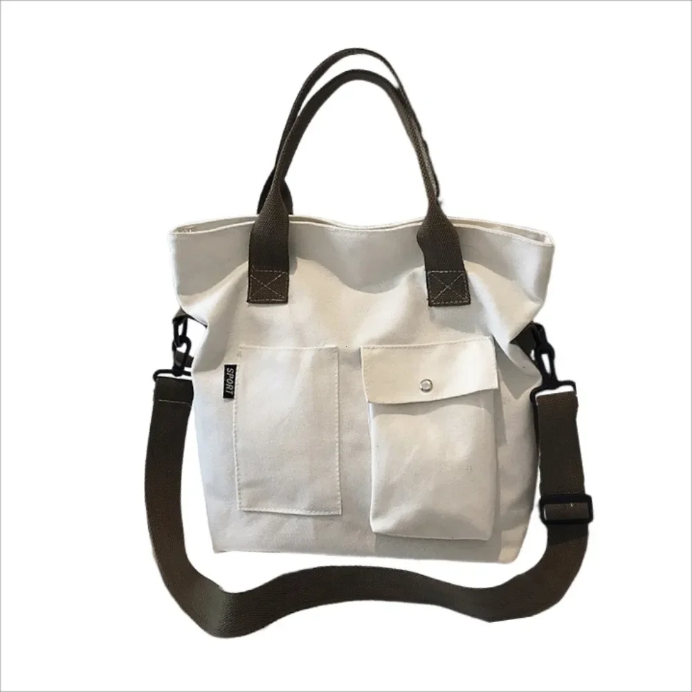 Fashion Canvas Bags Students Handbag Shoulder Bag Large Capacity Solid Color Totes Shopper Bag Casual Female CrossBody 2025 - 6