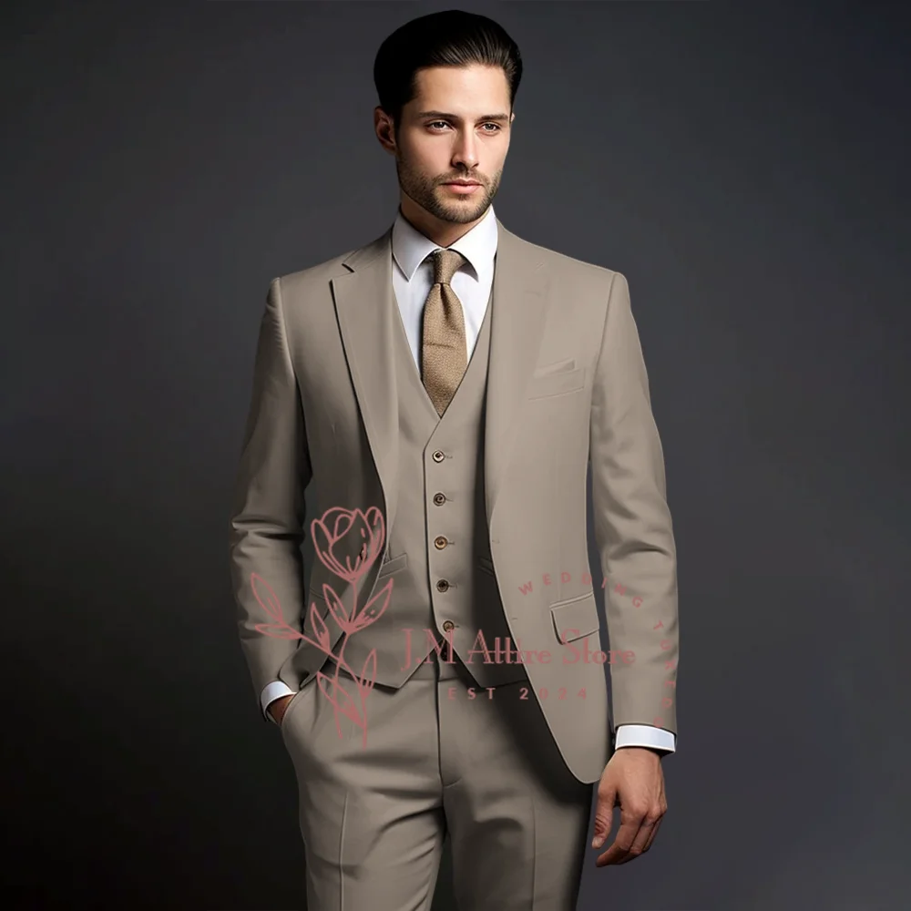 Cream 3-Piece Suit for Men Timeless Elegance for Formal Events Wedding Cocktail Party Handmade Tuxedo, jacket vest pants
