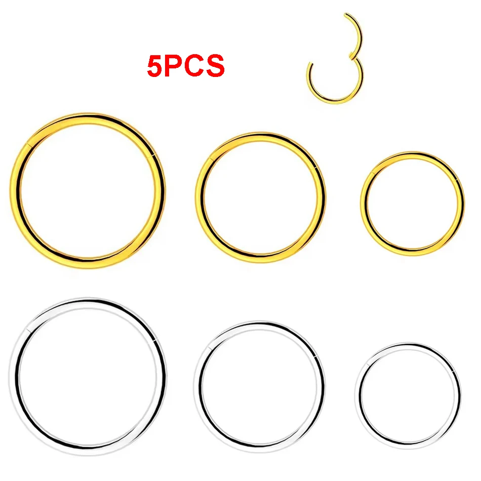 Nose Ring Body Clip Hoop Cartilage Piercing Segment Nose Hoop Septum Clicker Lip Ear Ring 5Pcs