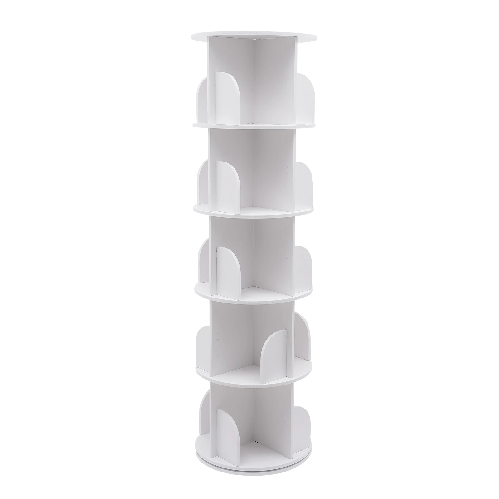 5 Tier 360&deg; Rotating Stackable Shelves Bookshelf Organizer (White) for Indoor Use