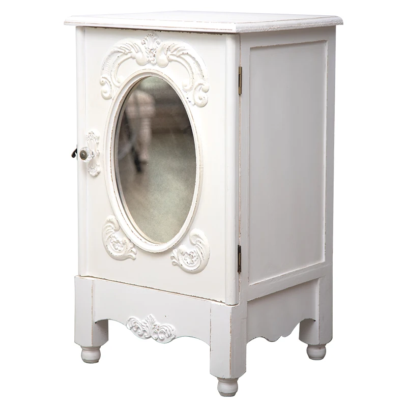 

French Retro Narrow Bedside Table Distressed Carved Bedroom Solid Wood Creative B & B Cabinet