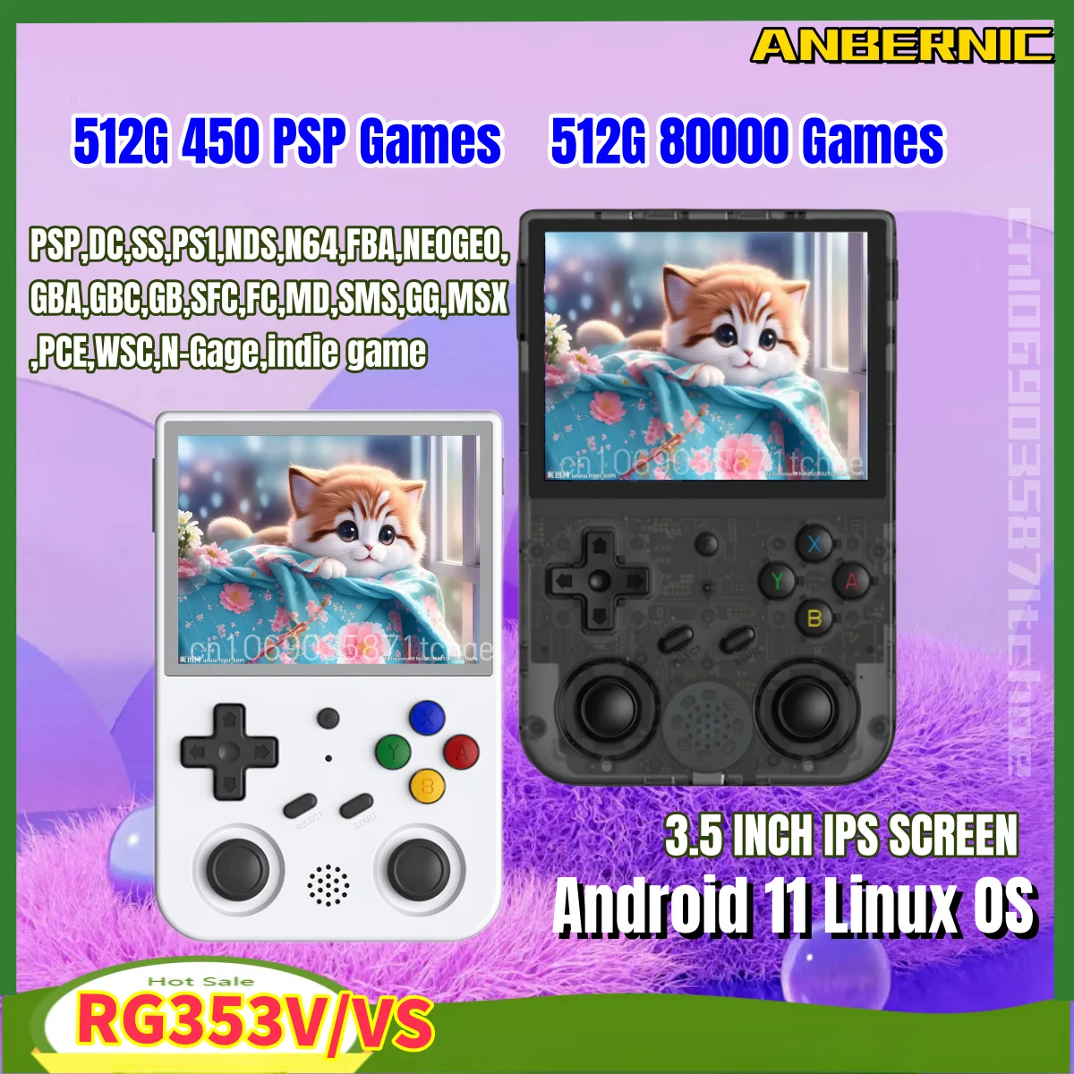 

ANBERNIC RG353V 353VS Handheld Portable Video Game Consoles 3.5 INCH RK3566 Built-in 20 Simulator Android 11 Linux OS 512G PSP