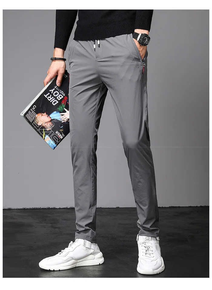 2022 New Summer Thin Casual Pants Men Slacks Jogging Outdoor Slim Pants for Male Korean Blue Gray Pocket zipper Trousers 28-38