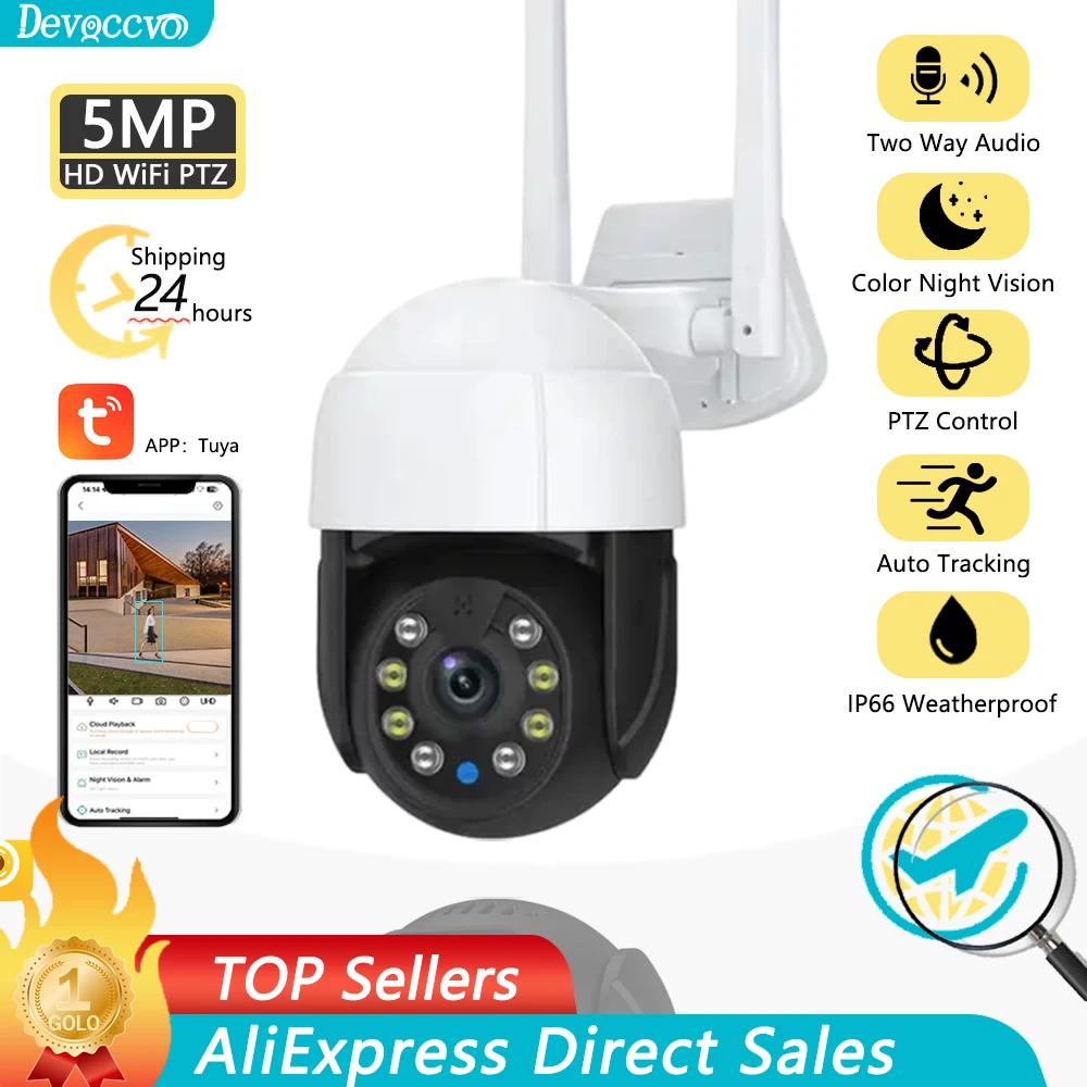 5Mp Hd Lens Ptz Wifi Camera Full Color Night Vision Human Auto Tracking Audio Sicurezza Esterna Videosorveglianza Telecamera Ip Tuya