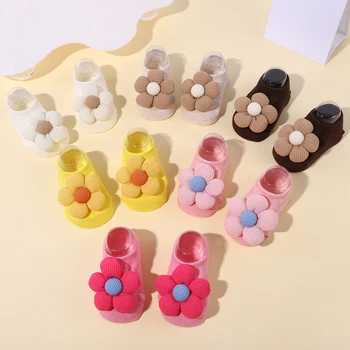 1 pair of baby's socks floral sweet Anti slip letter socks cute cartoon breathable socks for 0-1Y newborn babe girl accessories 2