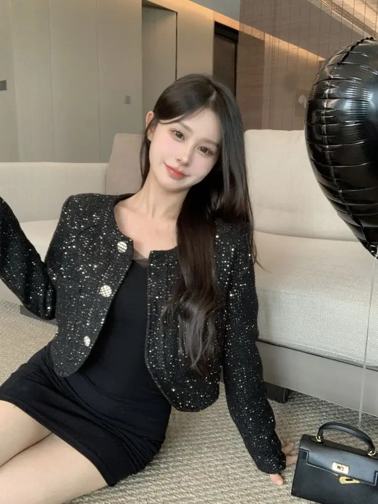 Korea Fall Winter Sweet Sparkling Jackets Coat Women'S Chic High End Female Outerwear Casacos Suit