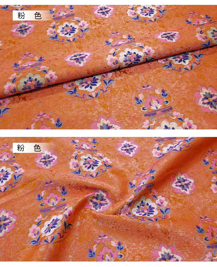 Hochdichter Goldfaden-Jacquard-Song-Brokatstoff, Orientalischer Vintage-Satinstoff für die Kleiderherstellung – Detail 7