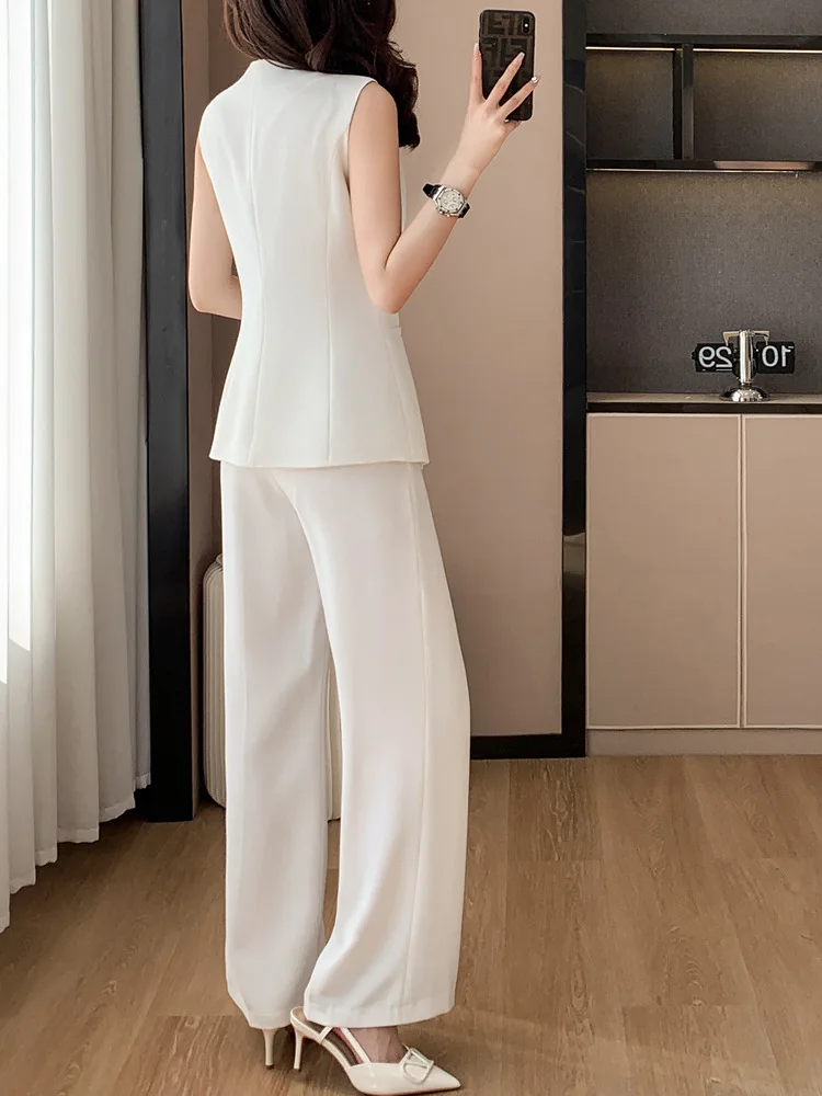 Tesco Solid Blazer Vest Wide Leg Pants Sets For Women 2024 Sleeveless Tops New In Matching Sets Women's Suit For Spring Summer