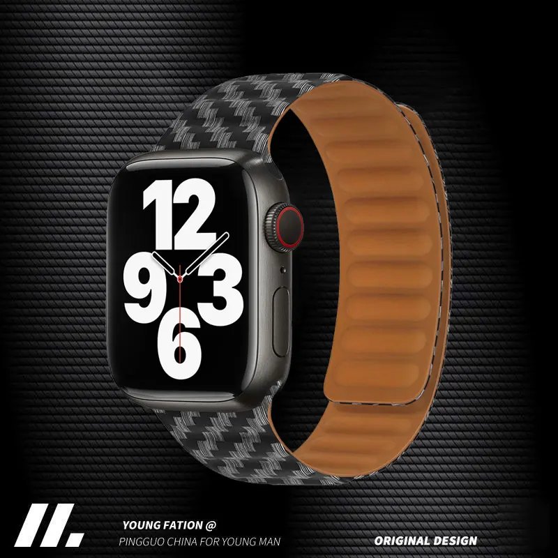 

Leather Link Strap For Apple watch band 44mm 40mm 45mm 41mm 42mm 38mm Carbon Fiber Pattern bracelet iWatch Series 3 5 4 SE 6 7