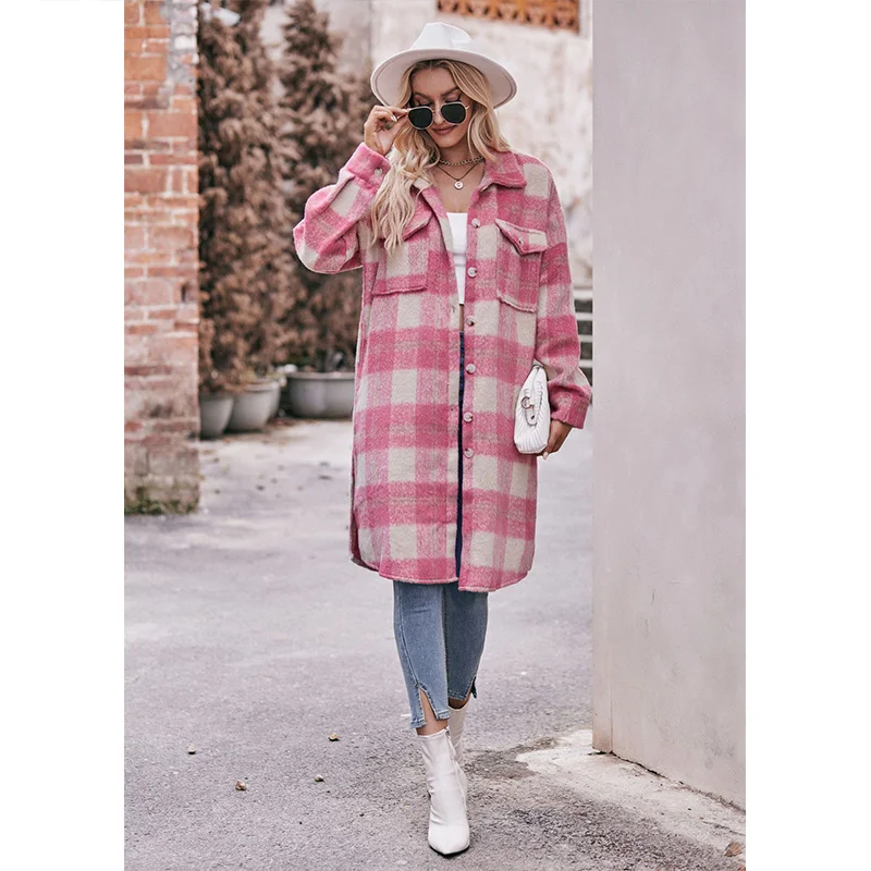 Autumn Winter Elegant Fashion Plaid Coats Lady Korean Vintage Tops Women All Match Casual Long Sleeve Outerwear Female Clothes