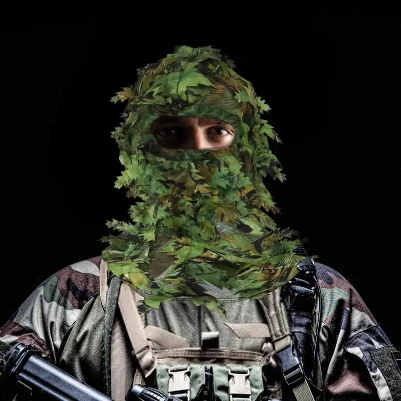 3D Maple Leaf Style Camouflage Face Mask Hunting Hood Caps Head Ghillie Suits Accessories Outdoor Sports Unisex For Fishing