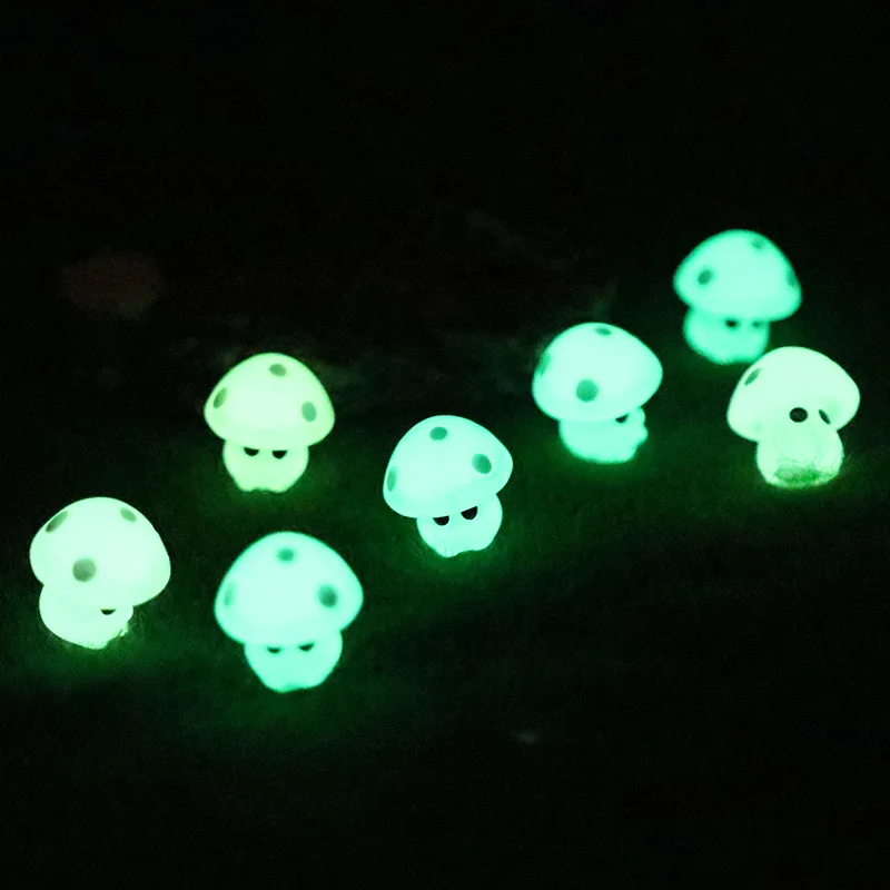 Colorful Glowing Tiny Mushrooms Mini Figurines Miniature Mushroom Statue Glowing In The Dark Fairy Garden Ornament