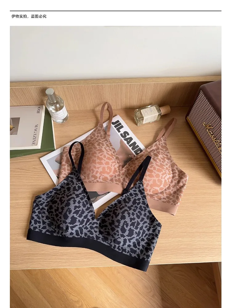 MOYISU Seamless Push-Up Bra Women Small Chest Enhancer Wireless Anti-Sag Leopard Print Thin Cup Lightweight Sun Comfort Allure 5