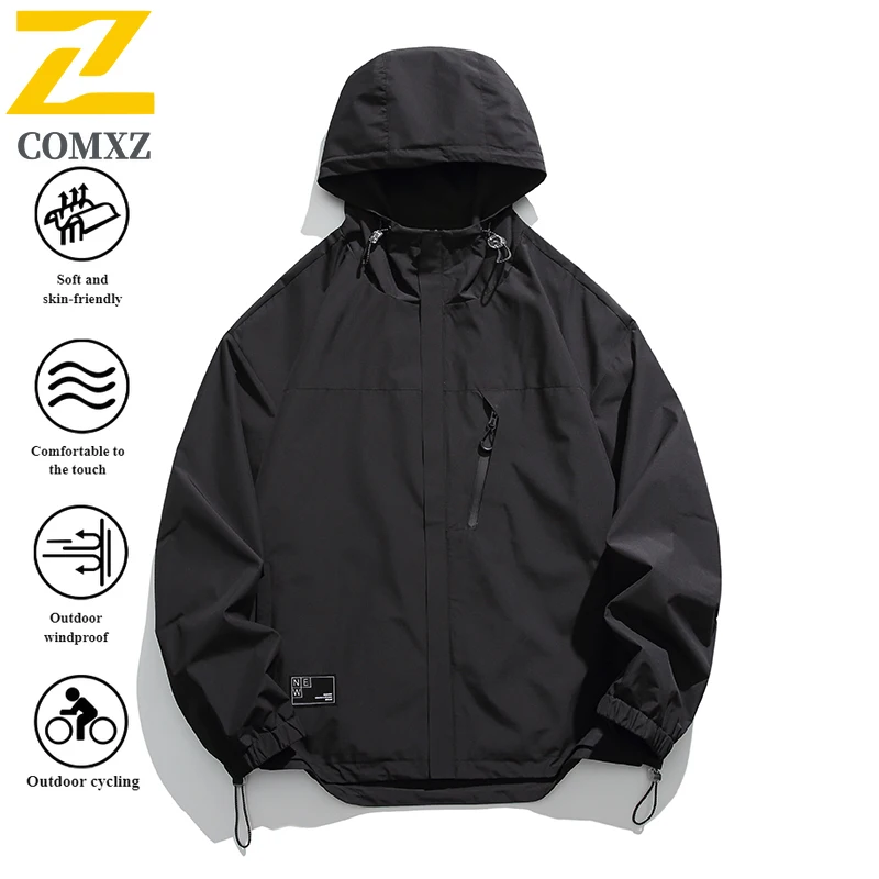 COMXZ 2025 Spring New Fashion Outdoor Mountain Style 3Layer Waterproof Windproof Breathable Jacket Hiking Coat Lightweight Tech