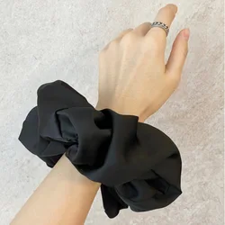 Elegant Oversized Silk Scrunchies - Chiffon Elastic Hair Ties & Headwear (Black)