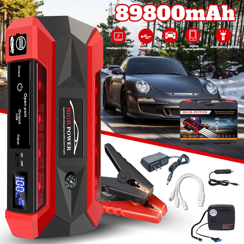 600A Car Jump Starter 89800mah Power Bank Car Battery Charger Booster Starter Device with Air Pump Automotive Tyre Inflator