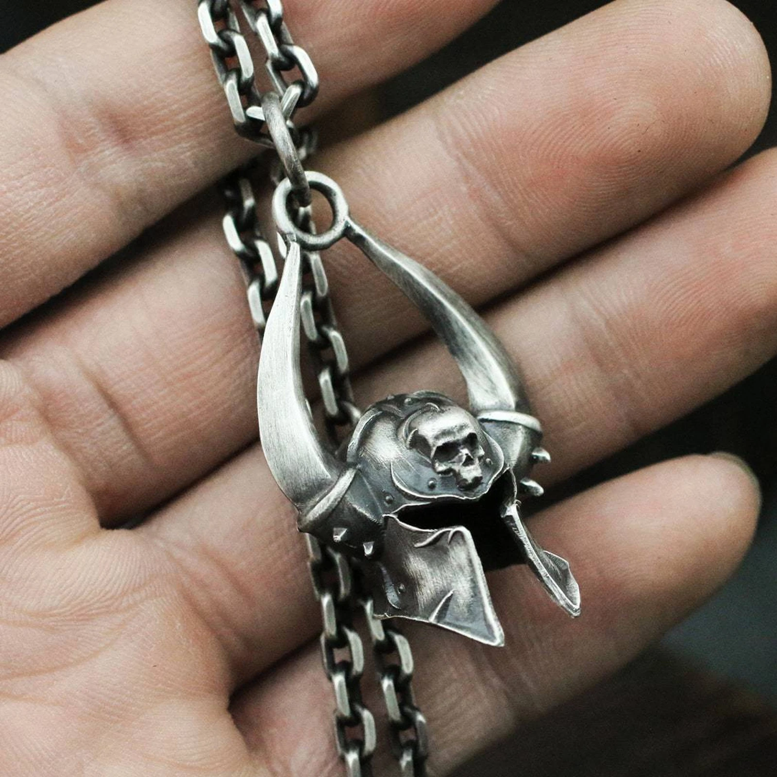 Roman Helmet Mask Titanium Steel Pendant Necklace Unisex Handmade Skeleton Knight Jewelry Accessories Party Holiday Gift