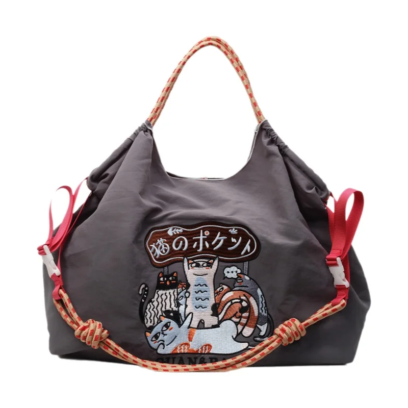 Eco-Friendly Embroidered Nylon Tote: Stylish and Spacious City Handbag