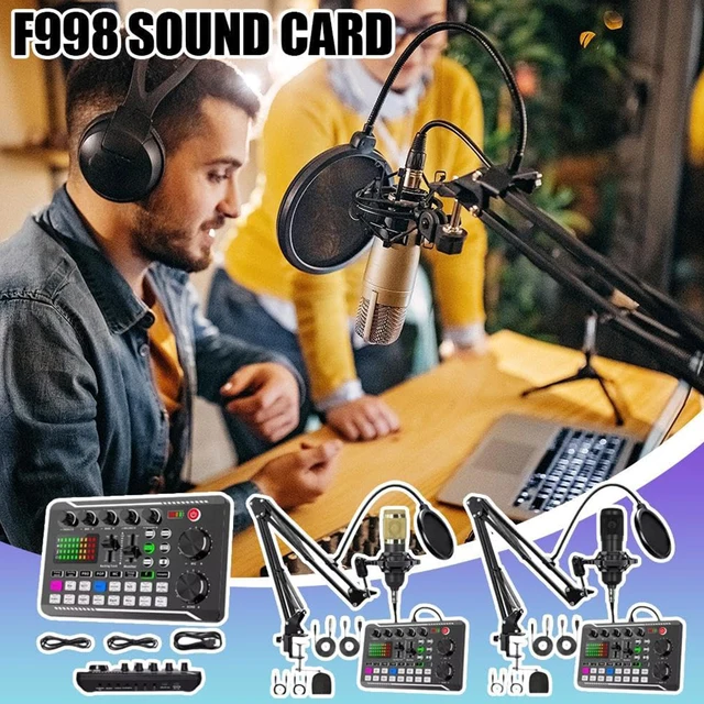 Podcast Microphone Suit with Sound Card Audio Mixer Noise Cancelling DJ Mixer Voice Changer Type C Studio Condenser Microphones 2