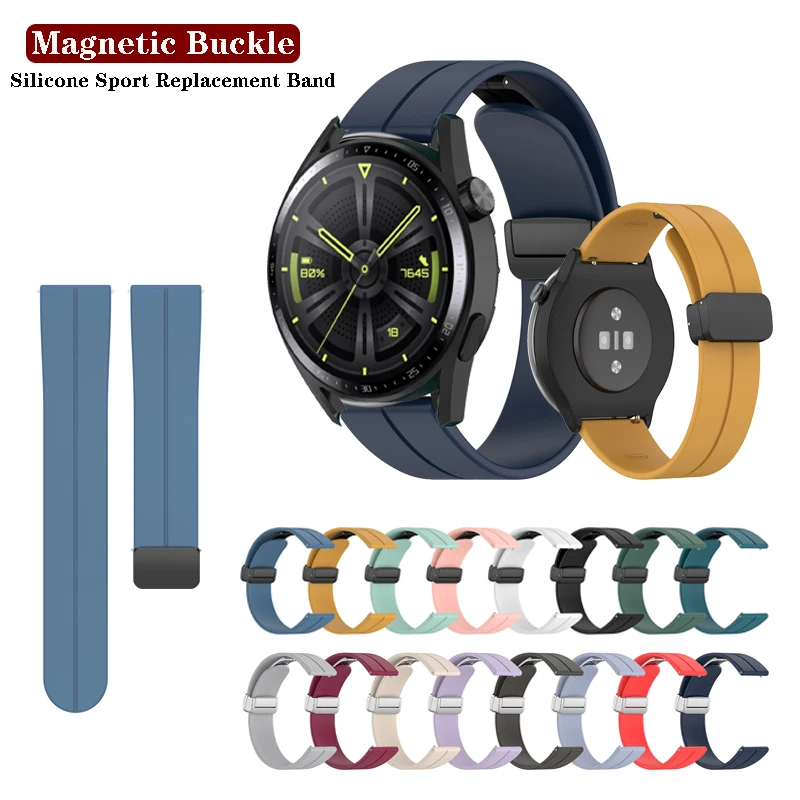 Silicone Magnetic Buckle Folding Strap Band, 20/22mm, Multiple Sizes