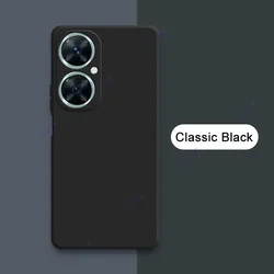 Square Liquid Silicone Phone Case with Soft Flocking Bumper Covers for Huawei Enjoy 60 Pro (Classic Black)