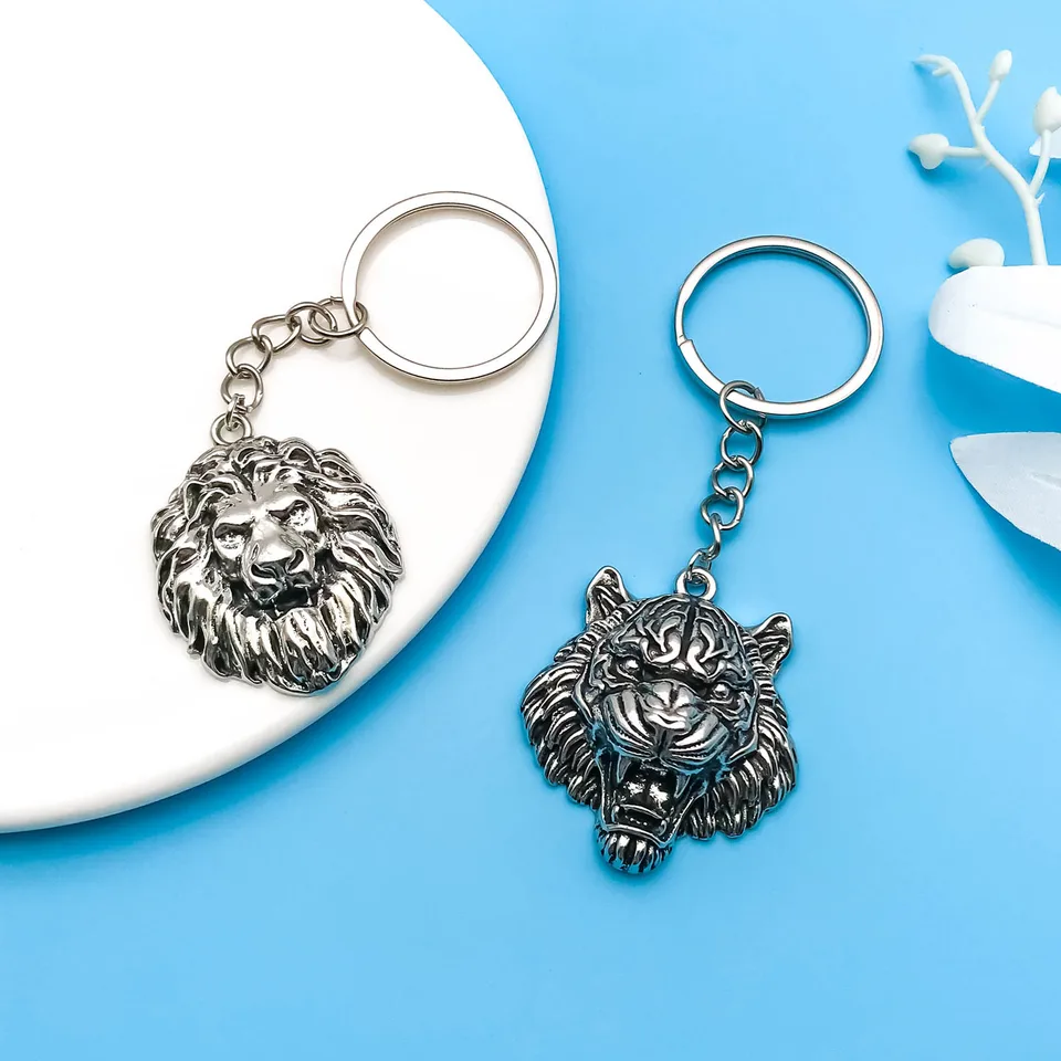 小物 ANIMAL HEAD KEYCHARM 1pc Minimalist Retro 3D Tiger Head&Lion Head Alloy Animal