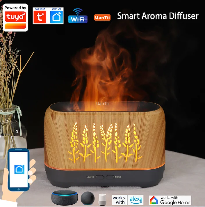 Difusor de aroma inteligente Tuya, humidificador de aire inalámbrico con  wifi, aceites esenciales, niebla con aplicación de luz LED y Control remoto  por voz