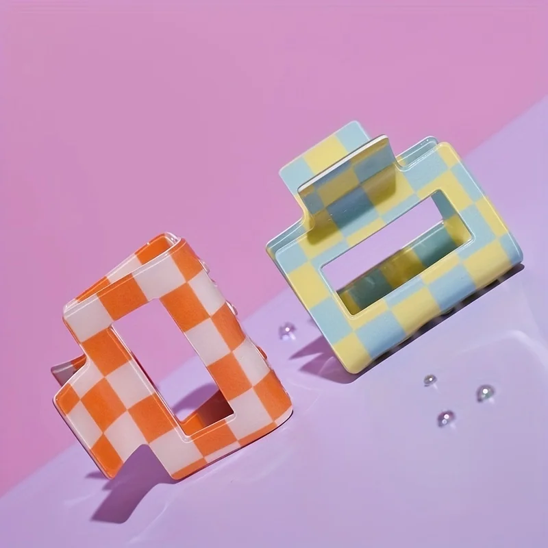 Women's Plaid Checkerboard PVC Hair Clip Set
