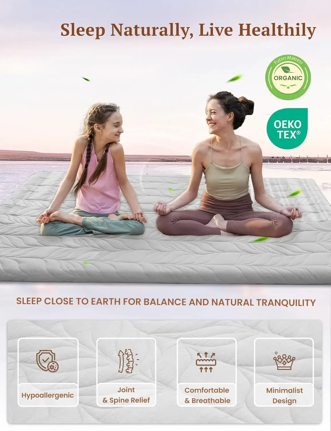 Japanese Floor Mattress Futon Mattress Full Size, Thicken Roll Up Tatami Mat w/ 100% Cotton Washable Cover, Portable & Foldable 3