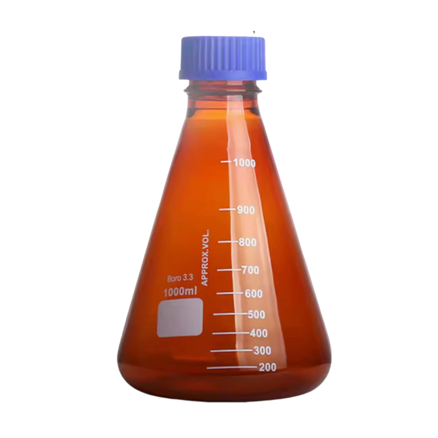 Brown Glass Erlenmeyer Flask With Plastic Screw Cap Lab Amber Conical Bottle