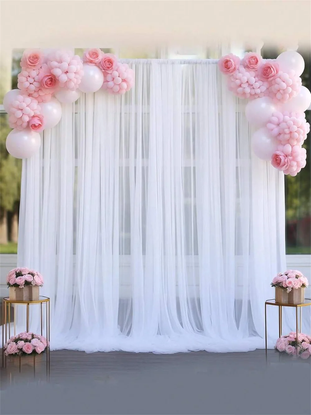 Tulle Backdrop Curtains 2 Pcs 3x1.6m Decoration For Wedding Baby Shower Birthday Party Graduation Party Photography Backdrop